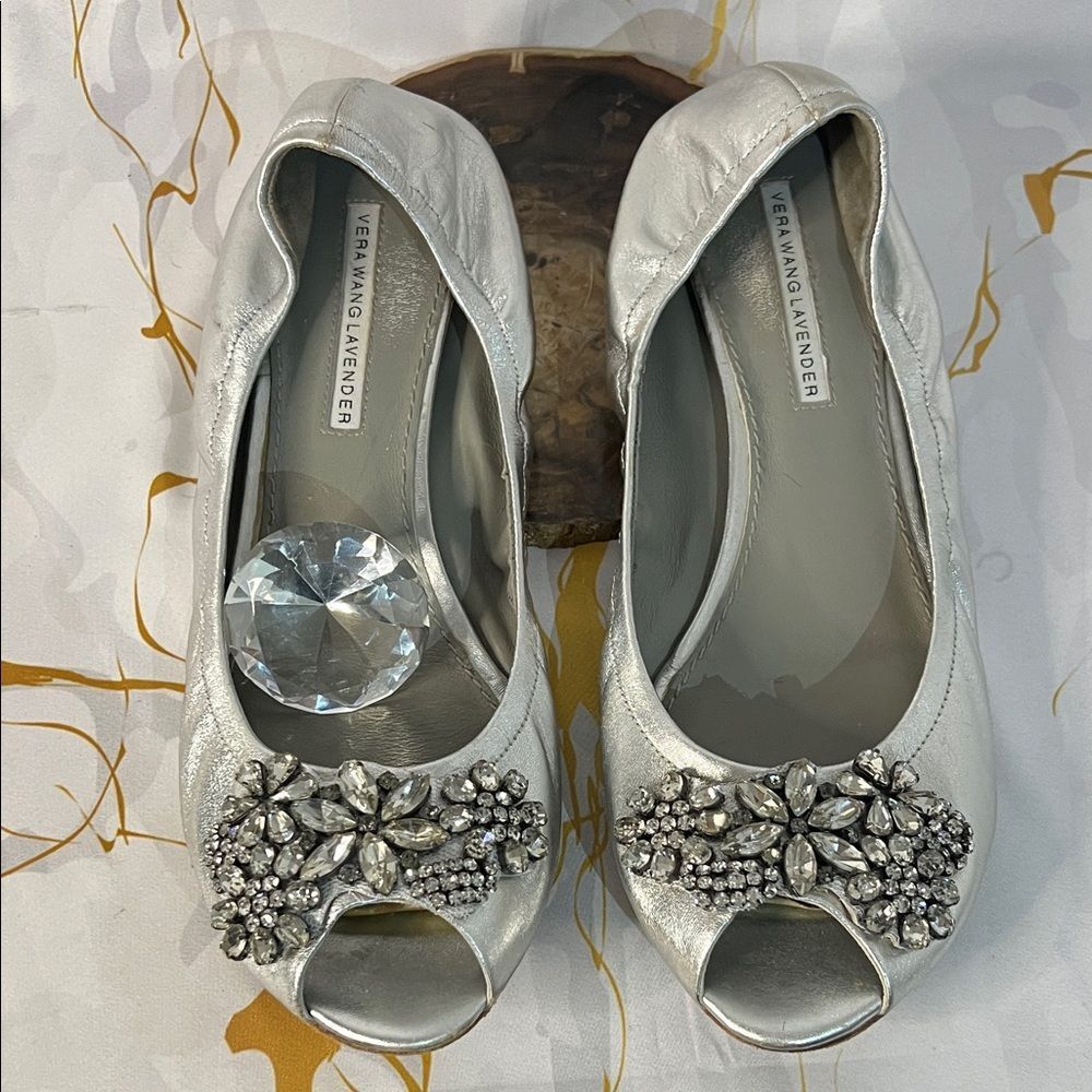 Vera Wang Lavender Label Silver Peep-Toe Heels